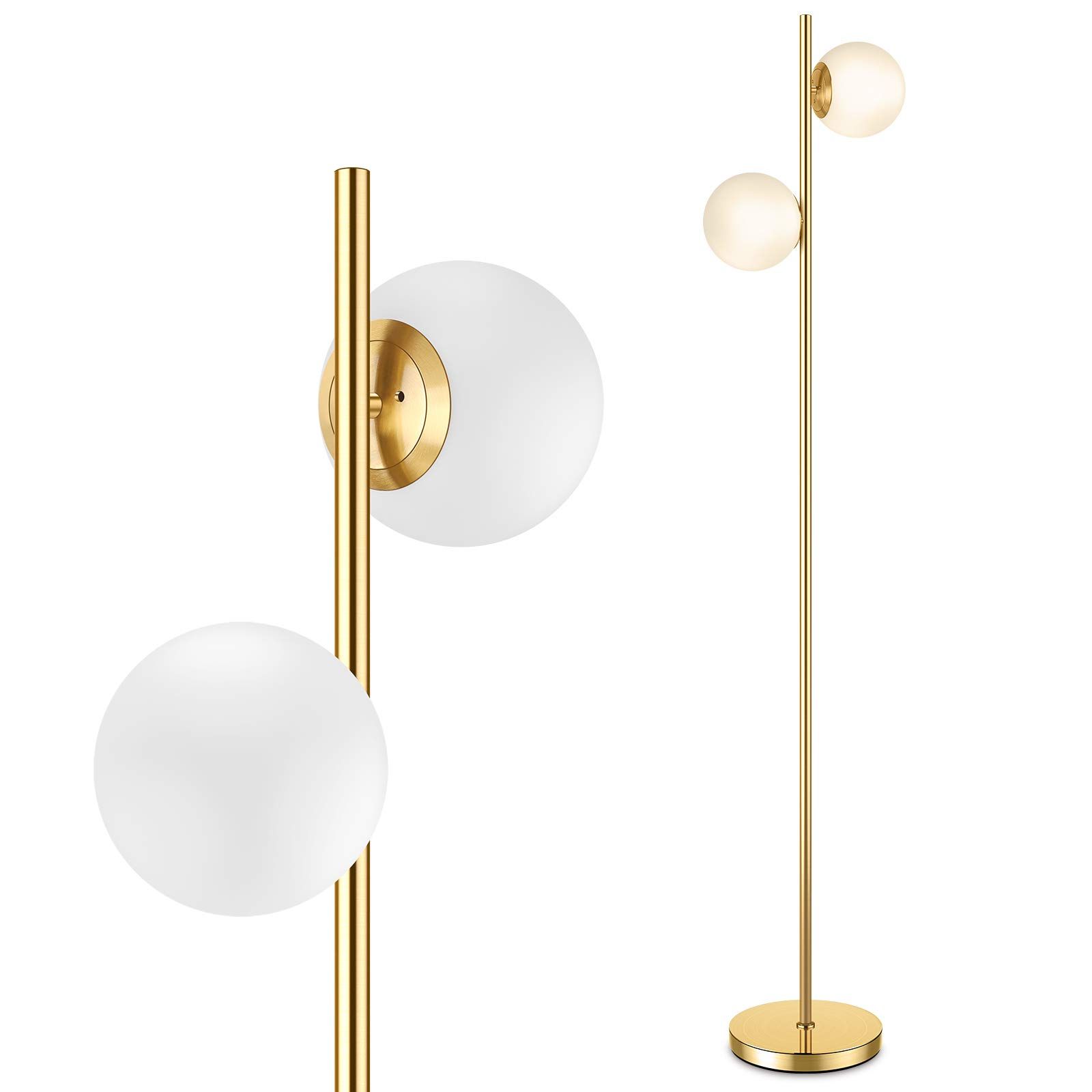 Globe Standing Lamps With Most Recently Released Mid Century Modern 2 Frosted Glass Globe Floor Lamp For Living  Room,contemporary Led Standing Light, Gold Corner Pole Lamp For Office  Bedroom, Study Room, Hotel, Antique Brass Standing Lighting – – Amazon (View 1 of 10)