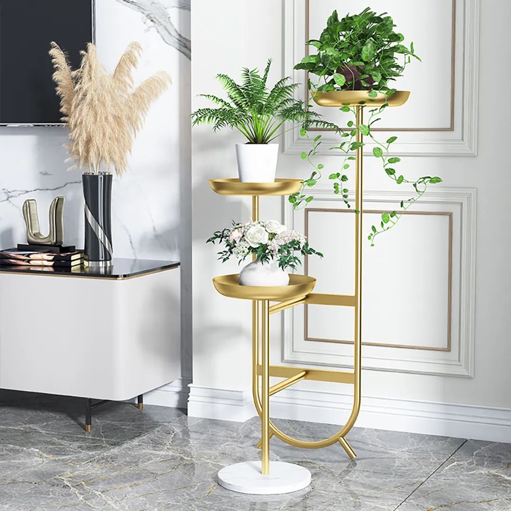 Gold Plant Stands In Trendy 3 Tier Tall Metal Standing Plant Stand Chic Unique Shaped Planter In Gold  Homary (View 6 of 10)