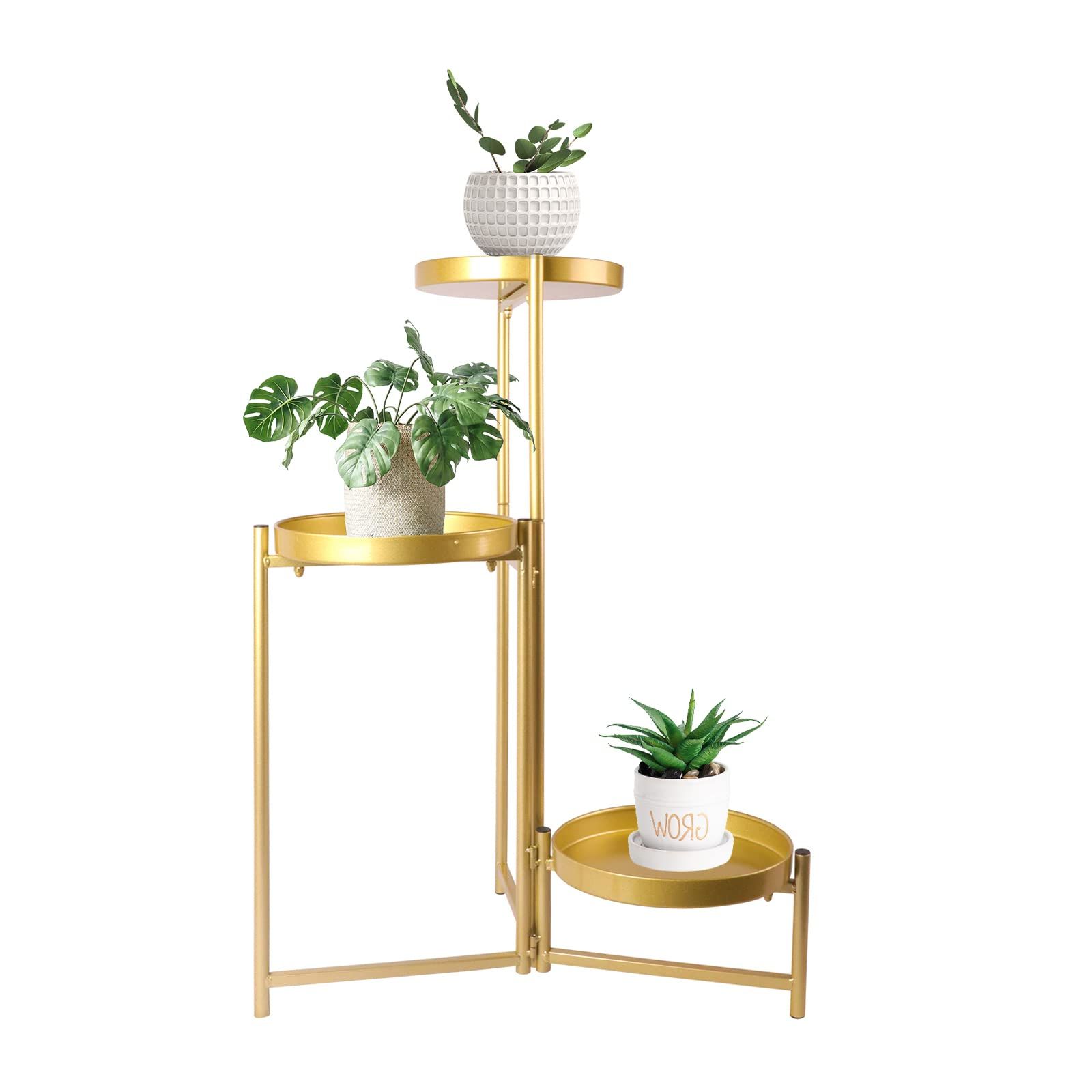 Gold Plant Stands With Regard To Recent Bigtree 3 Tier Metal Plant Stand, Foldable Indoor Outdoor Plant Shelf  Planter Display Stand For Patio Garden, Living Room, Corner, Balcony And  Bedroom (gold) (View 5 of 10)
