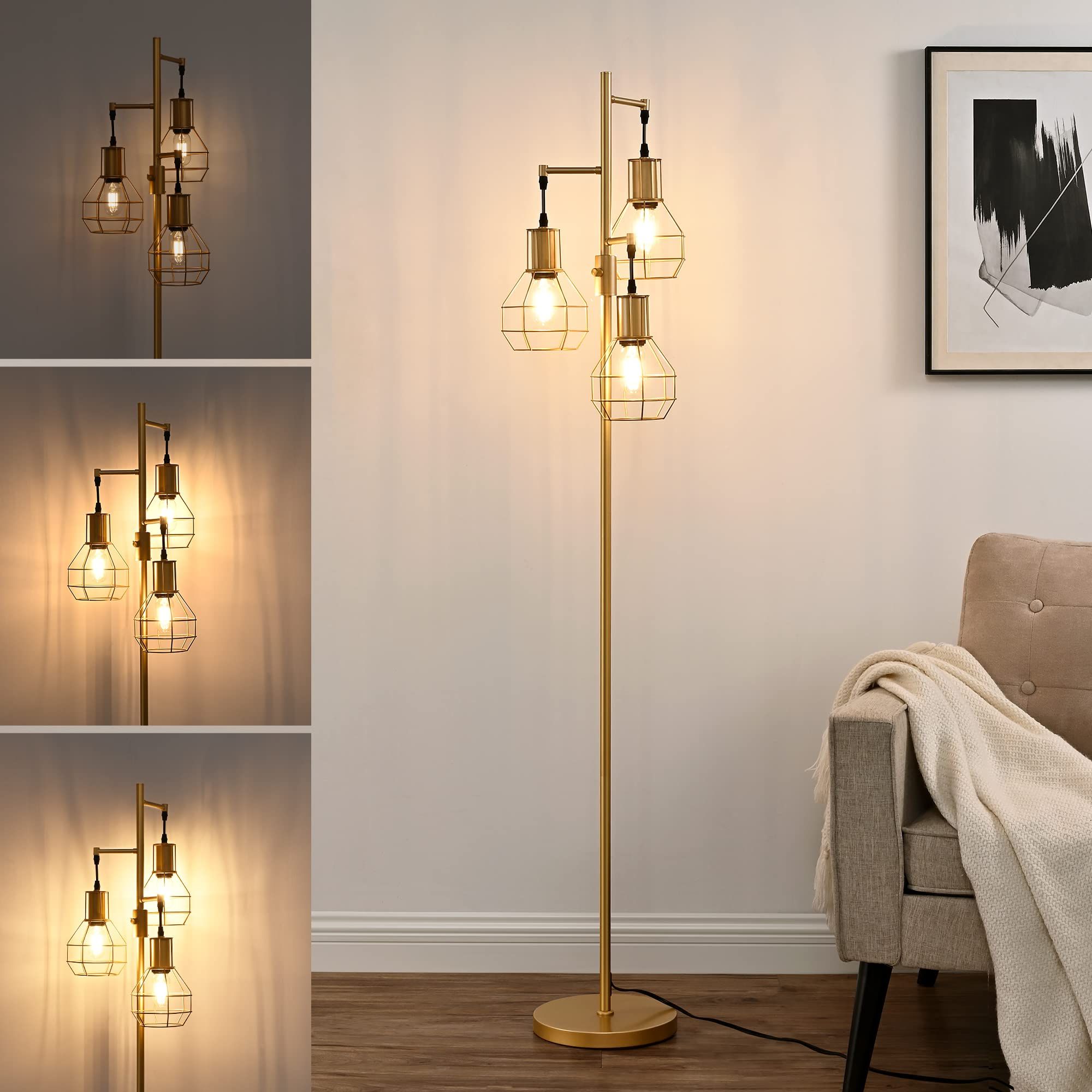 Gold Standing Lamps With Well Known Amazon: Edishine Gold Floor Lamp For Living Room, Farmhouse Dimmable Floor  Lamps With 3 Led Edison Bulbs, Modern Tall Standing Corner Lamp With  Elegant Metal Heads For Bedroom, Office, Industrial Home Decor : (View 6 of 10)