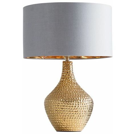 Grey Textured Standing Lamps For Recent Metallic Gold Indent Textured Ceramic Table Lamp Grey/gold Drum Shade – Led  Bulb (View 10 of 10)