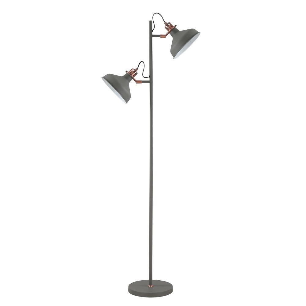 Grey Textured Standing Lamps With Most Up To Date Lumiere Modbury Twin Adjustable Floor Lamp In Textured Grey & Copper –  Fitting & Style From Dusk Lighting Uk (View 4 of 10)
