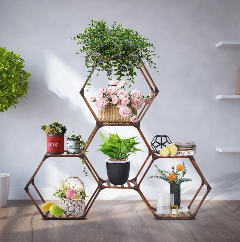 Hexagon Plant Stands Intended For Most Recently Released Hexagon Plant Stand Indoor Large 7 Tiers Wood Outdoor (View 10 of 10)