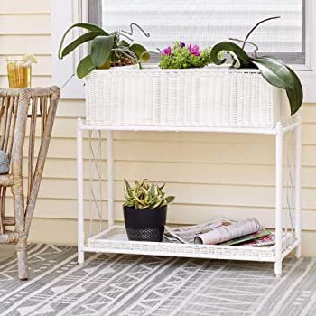 Household Essentials Ml 5017 Indoor Outdoor Resin Wicker Planter Stand,  White, 2 Piece With Regard To 2019 Resin Plant Stands (View 4 of 10)
