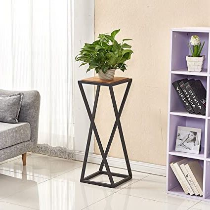 Industrial Plant Stands Throughout Newest Zhen Guo Industrial Metal And Wood Corner Single Plant Stand, Black Steel  Bracket With Wooden Pot Shelf Holder, Table Lamp Stand (size : Height 60cm)  : Amazon.co (View 3 of 10)