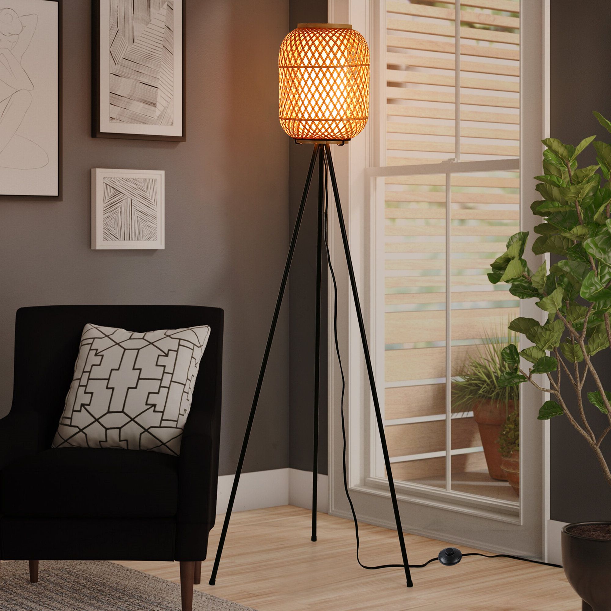 Injak Modern Vintage Farmhouse Tall Bamboo Tripod Floor Lamp With Bamboo  Shade Adjustable Height Lamp For Rustic Decor, Wooden Nautical Retro  Spotlight Farmhouse Standing Lamps For Bedroom Living Room (View 7 of 10)