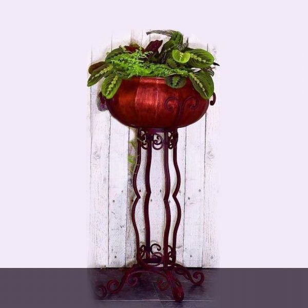 Large Antique Brown Iron Frame Plant Stand With Faux Copper Planter In Fashionable Brown Metal Plant Stands (View 7 of 10)