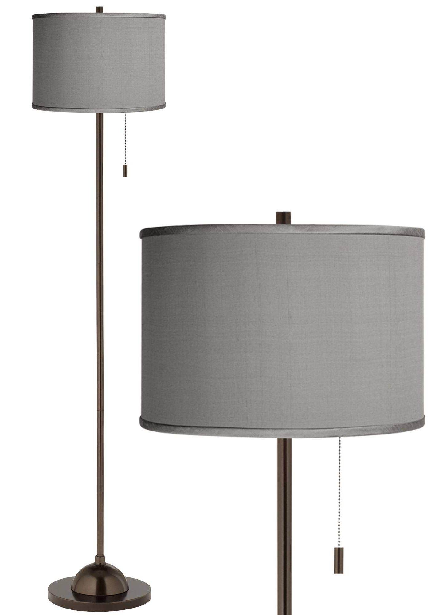 Latest Grey Textured Standing Lamps Within Possini Euro Design Modern Club Floor Lamp Slim Profile 62" Tall Tiger  Bronze Gray Textured Faux Silk Fabric Drum Shade Standing Light Decor For  Living Room Reading House Bedroom Home – – (View 3 of 10)