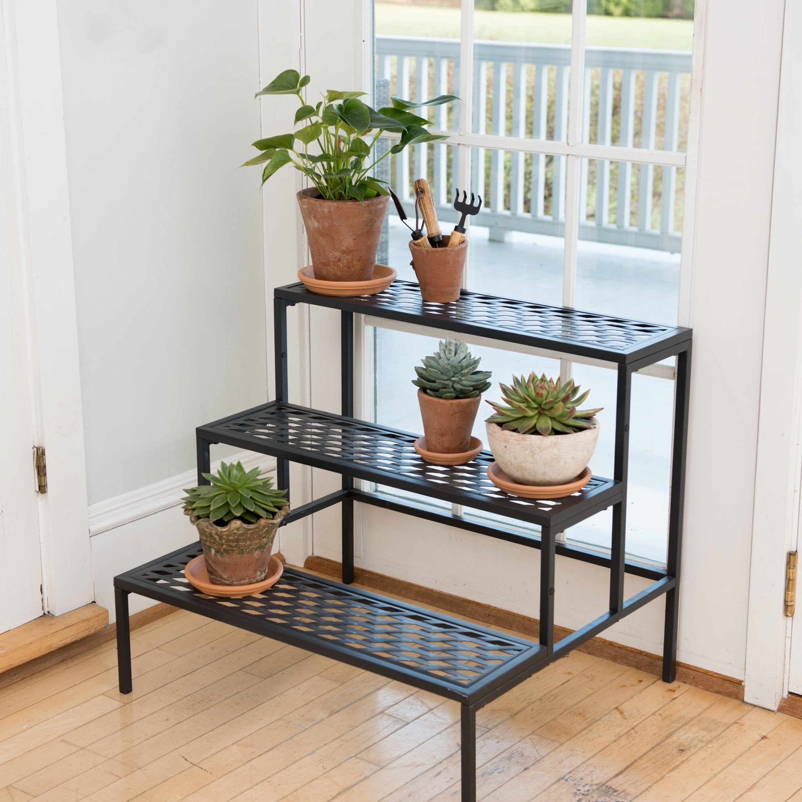 Lattice Multi Tiered Plant Stand – Black (View 8 of 10)