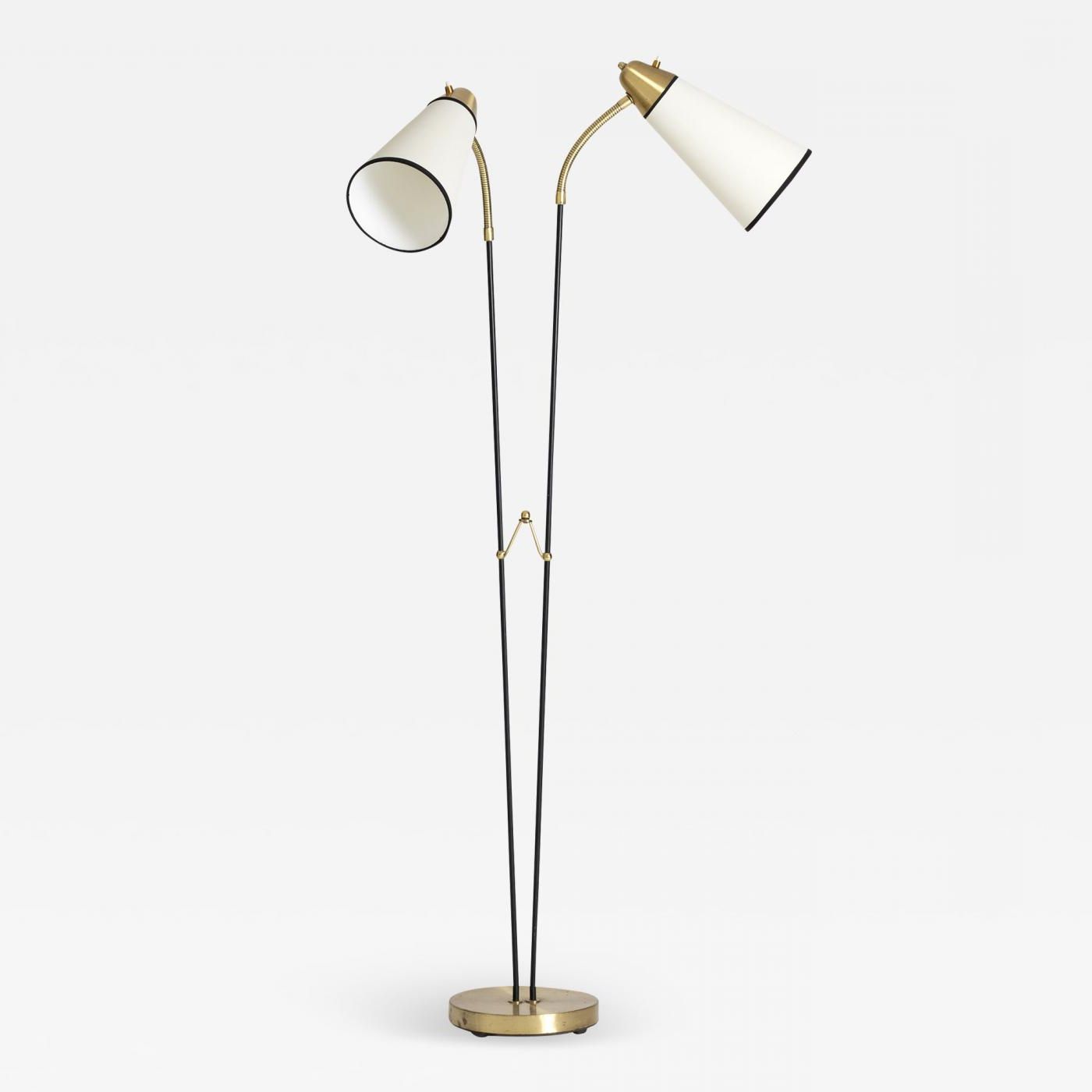 Midcentury Brass And Black Two Arm Floor Lamp Regarding Popular 2 Arm Standing Lamps (View 2 of 10)