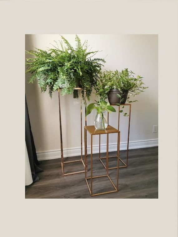 Modern Plant Stands In Trendy Modern Plant Stand Rectangle Stand Metal Gold Geometric – Etsy Italia (View 5 of 10)