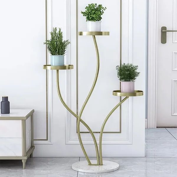 Modern Tall Metal Plant Stand Indoor 3 Tier Corner Planter In Gold Homary In Recent Metal Plant Stands (View 9 of 10)