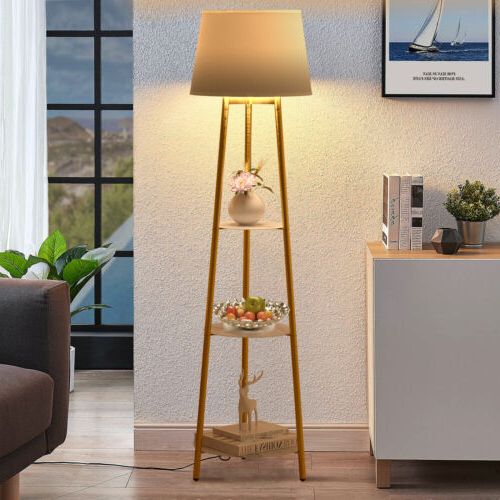 Modern Tripod Led Floor Lamp With 3 Tiered Shelves Storage Standing Corner  Lamp (View 2 of 10)