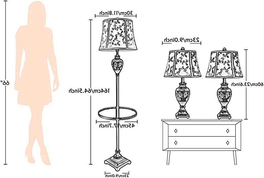 Most Current Amazon: 3 Set Of Lamp With Embroidered Fabric Lamp Shade, 2 Table Lamps  + 1 Floor Lamp Matching Set, 3 Pieces Modern Lamps Set Standing Light :  Tools & Home Improvement Intended For 3 Piece Setstanding Lamps (View 5 of 10)