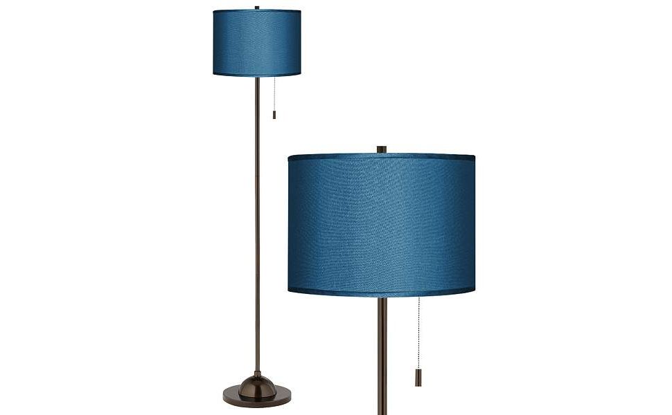 Most Current Blue Standing Lamps Regarding Possini Euro Design Modern Club Style Lamp Floor Standing 62" Tall Tiger  Bronze Pole Blue Textured Faux Silk Fabric Drum Shade For Living Room  Reading House Bedroom Home Office – – Amazon (View 5 of 10)