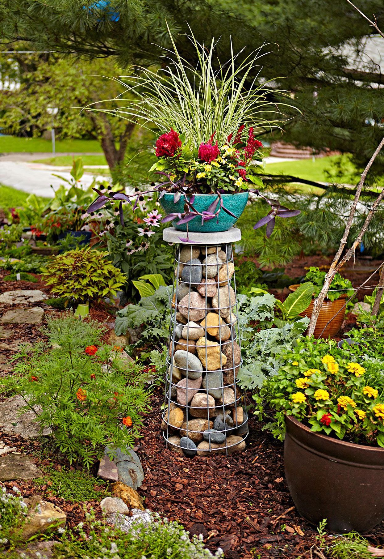 Most Current Stone Plant Stands With How To Build A Gabion Plant Stand That Will Add A Statement Vertical Accent  To Your Garden (View 4 of 10)