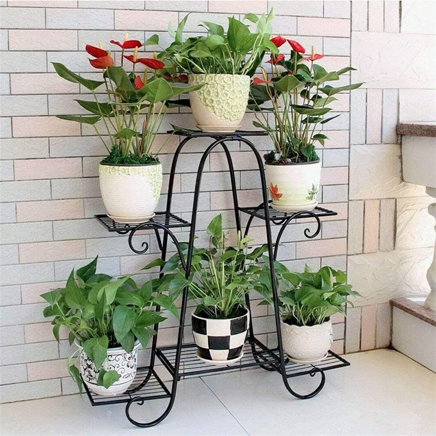 Most Popular Green Gardenia Iron Plant Stand/plant Stand For Balcony/flower Pot Stand/pot  Stand For Indoor Plants/pot Stand For Outdoor Plants/planter Stand /6 Pot  Holder (black, L 32 X W 10 X H 29 Inches) : Amazon (View 4 of 10)