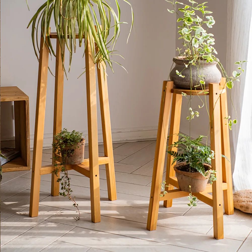 Most Popular Rustic Wooden Plant Stand Set Of 2 For Indoor Homary Regarding Rustic Plant Stands (View 9 of 10)