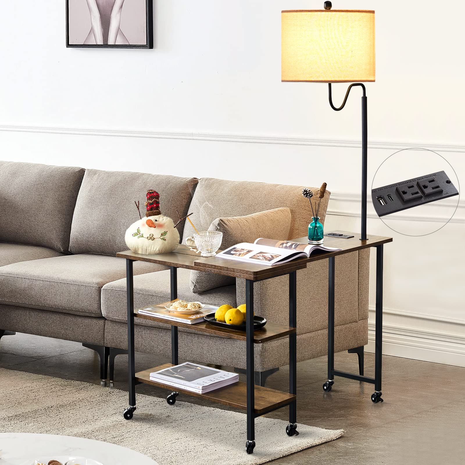 Most Recent Amazon: Lokhom Floor Lamp With Table, 360°rotatable Sofa Side Table  With Lamp,  (View 5 of 10)