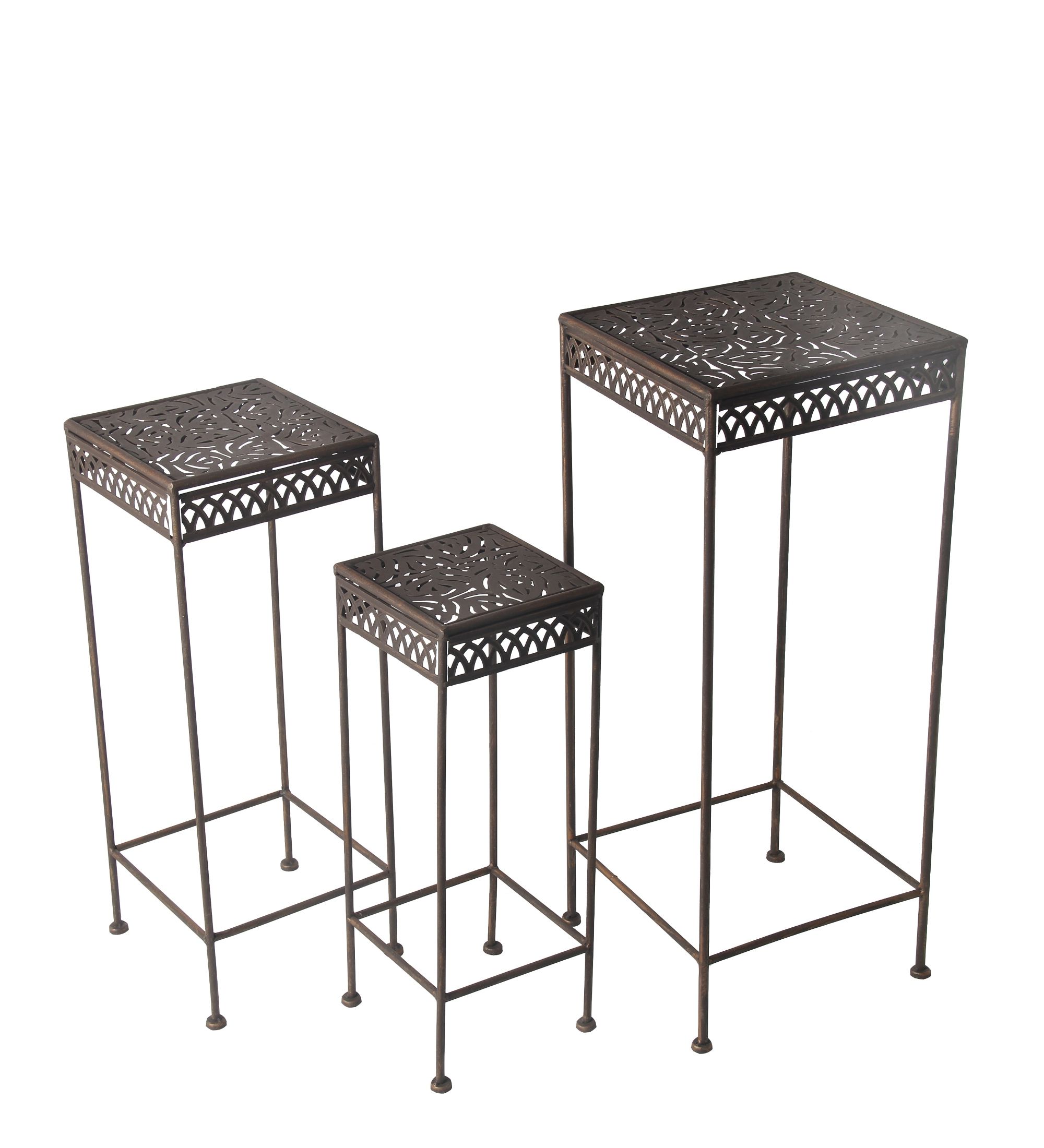 Most Recent Iron Square Plant Stands In Privilege International Square Dark Bronze Finished Iron Plant Stand With  Square Brace Base – Set Of 3 – Walmart (View 10 of 10)