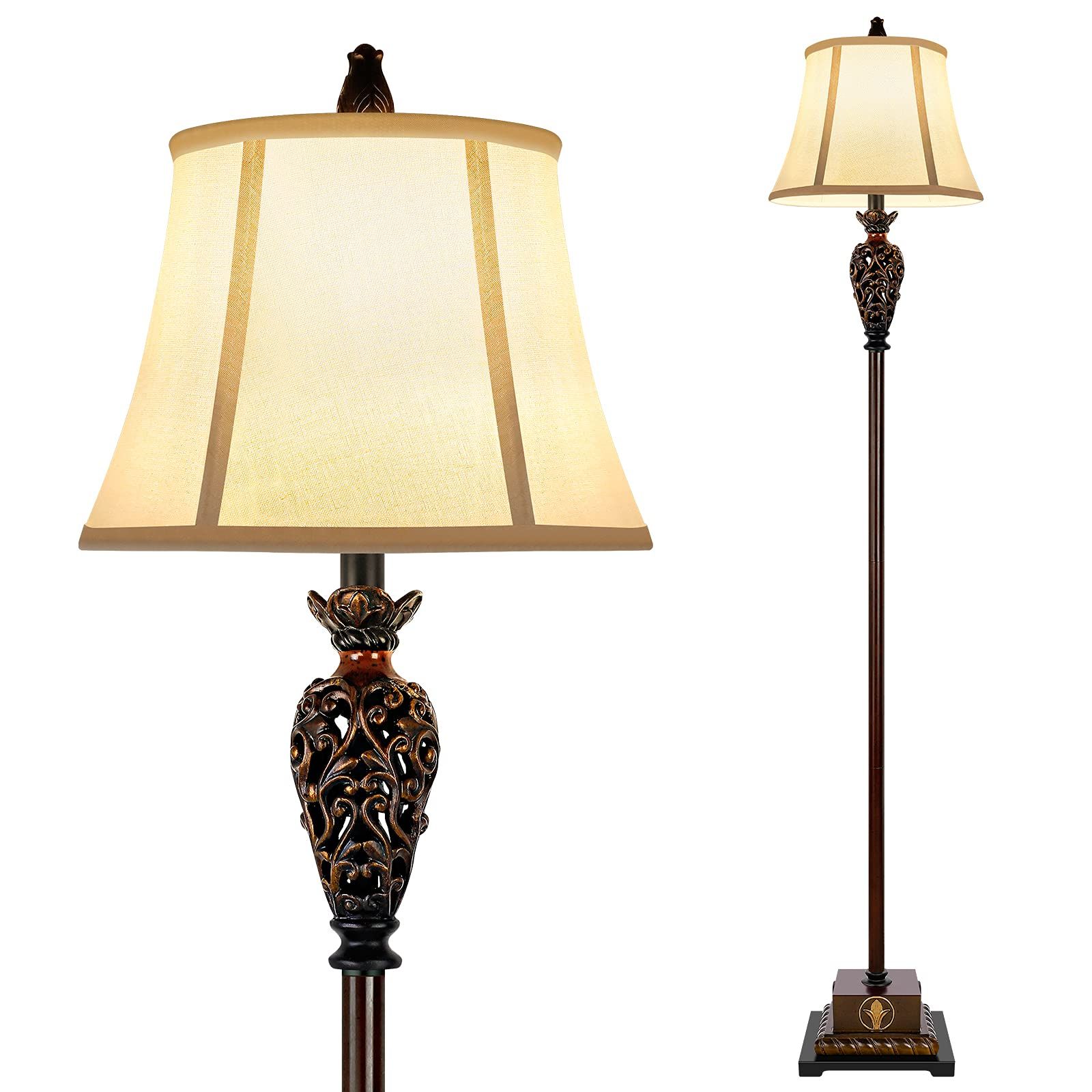 Most Recent Traditional Standing Lamps Pertaining To Traditional Floor Lamp For Living Room – Classic Standing Lamp With White  Bell Shaped Fabric Shade, Wooden (View 7 of 10)