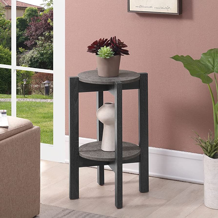 Most Recent Weathered Gray Plant Stands Intended For Amazon: Convenience Concepts Newport Medium Plant Stand, Faux Cement / Weathered  Gray : Patio, Lawn & Garden (View 7 of 10)