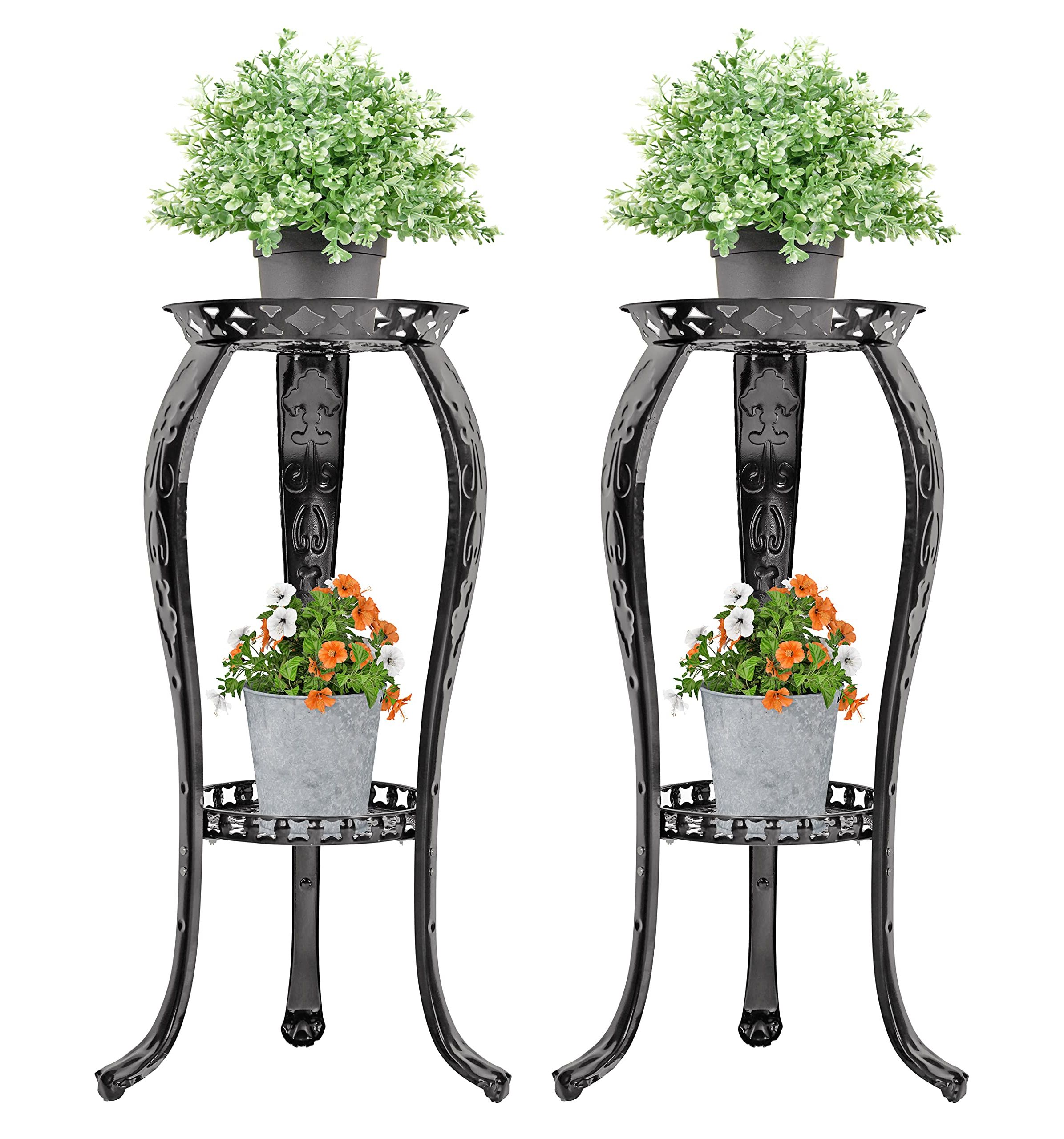 Most Recently Released 32 Inch Plant Stands For Amazon : Yeavs 2 Pack Metal Plant Stand 2 Tier, 32 Inch Rustproof  Decorative Flower Pot Shelf Rack For Indoor Outdoor Home Garden Office,  Planter Display Holder Stand (2, Black) : Patio, Lawn & Garden (View 3 of 10)