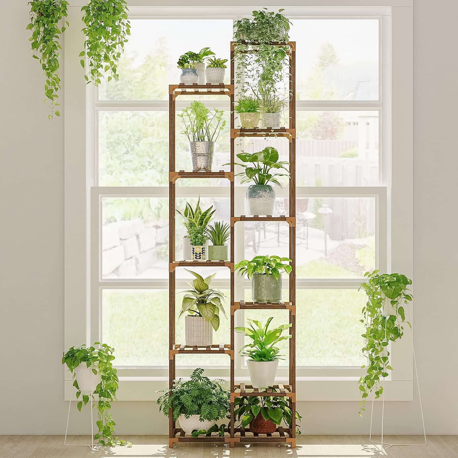 Most Recently Released Bamworld Tall Plant Stand Indoor Wood Outdoor Tiered Plant Shelf For  Multiple Plants With Tall Plant Stands (View 6 of 10)