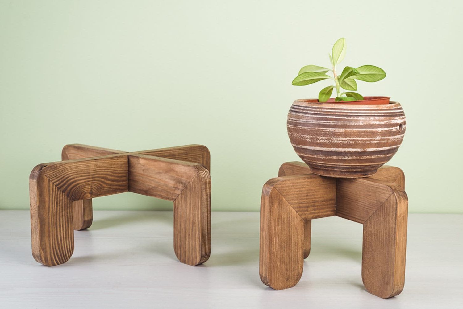 Most Recently Released Set Of 2 Wood Indoor Plant Stands Rustic Plant Stand Mid – Etsy With Rustic Plant Stands (View 2 of 10)