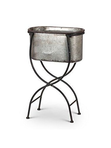 Most Up To Date 15" X 8" Galvanized Metal Oval Bucket Planter With Black Iron Stand (aff  Link) (View 10 of 10)