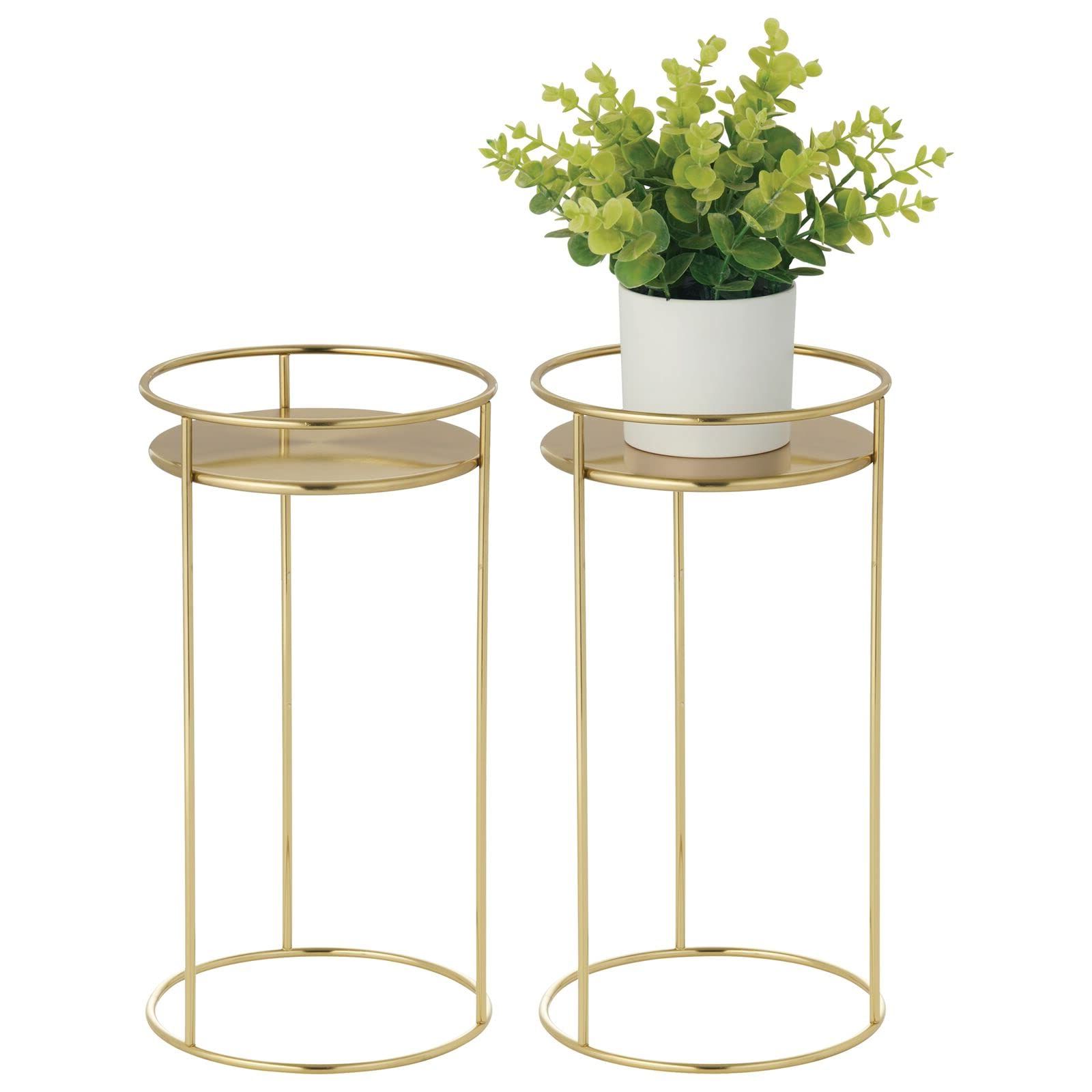 Most Up To Date Amazon: Mdesign Metal 15 Inch Tall Circular Plant Stand, Planter Holder  Contemporary Design Round Tray For Table, Garden; Holds Indoor/outdoor  Plants, Flower Pot – Concerto Collection – 2 Pack – Soft Brass : Inside 15 Inch Plant Stands (View 6 of 10)