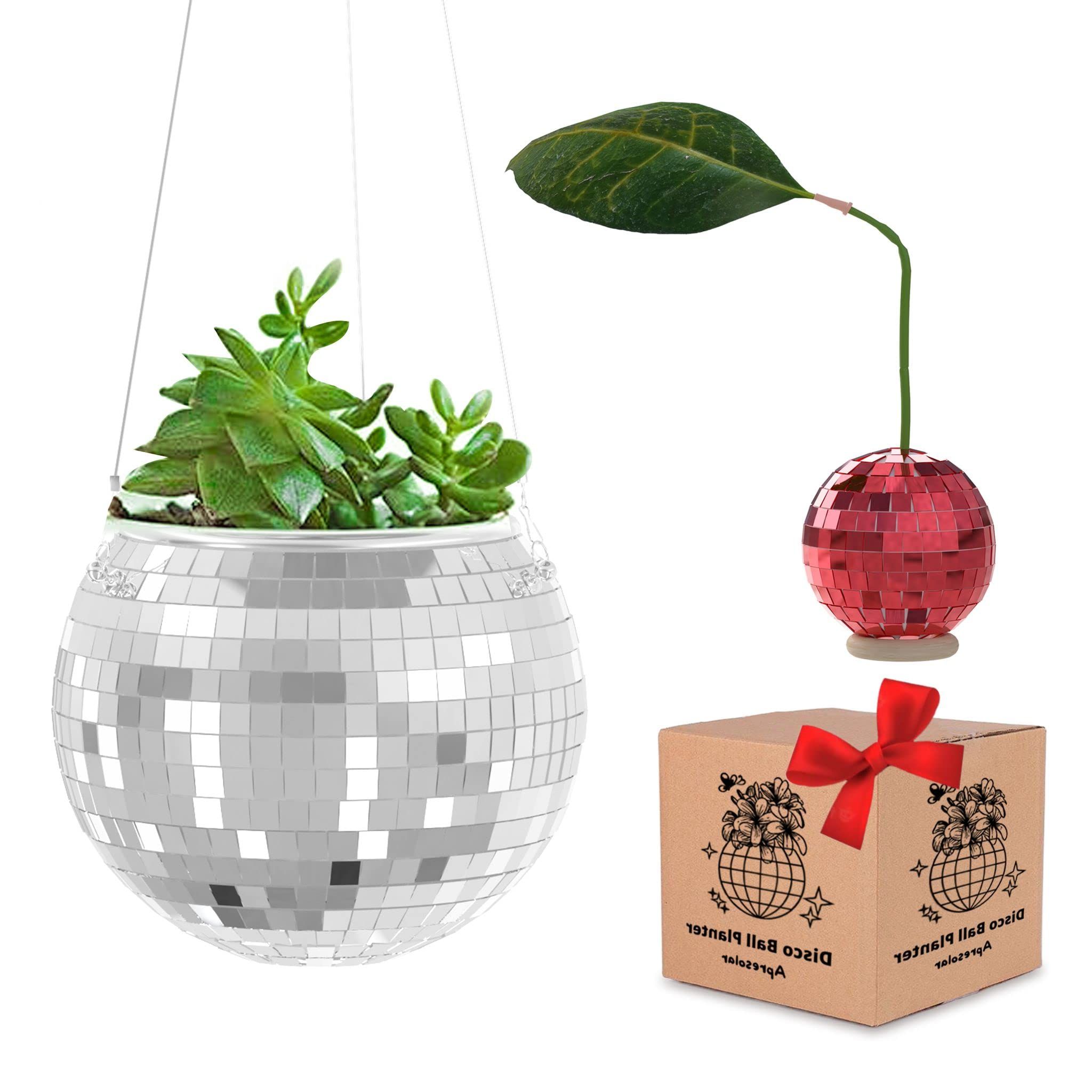 Most Up To Date Ball Plant Stands Pertaining To Amazon : Apresolar Disco Ball Planter Set – 6 Inch Disco Ball Hanging  Planter With Small Red Cherry Disco Ball Decor Set For Indoor And Outdoor  Plants (360 Rotating Disco Ball Chain, (View 2 of 10)