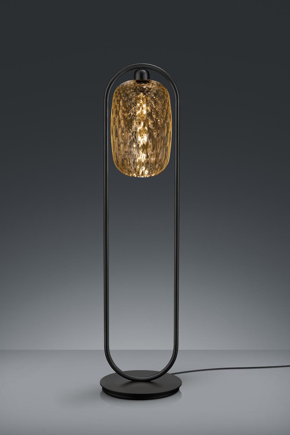 Most Up To Date Black Metal Standing Lamps Pertaining To Black Floor Lamp And Amber Carved Glass, Exists In Clear Glass And Golden  Metal: Baulmann Leuchten Luxury Lightings Made In Germany – Réf (View 6 of 10)