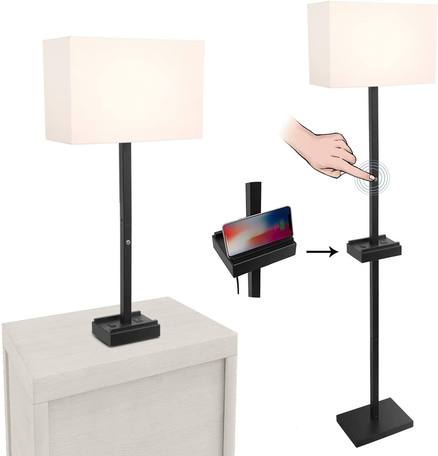 Most Up To Date Standing Lamps With Usb In Floor Lamp For Living Room, Modern Standing Lamp Table Lamp 2 In 1 With  Linen Shade, 3 Way Touch Control Dimmable Tall Lamp With 2 Usb Port & Ac  Outlet 10w Edison (View 7 of 10)