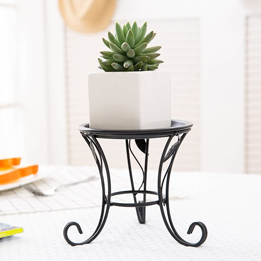 Mygift Small Black Metal Desktop Indoor Plant Stand With Scrollwork Design,  5 Inch Tabletop Pillar Candleholder For Most Recent 5 Inch Plant Stands (View 1 of 10)