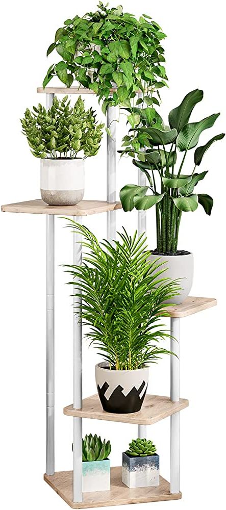 Newest 5 Inch Plant Stands For Azerpian Plant Stand 5 Tier Indoor Metal Flower Shelf For Multiple Plants  Corner Tall Flower Holders For Patio Garden Living Room Balcony Bedroom,  (white) (View 6 of 10)