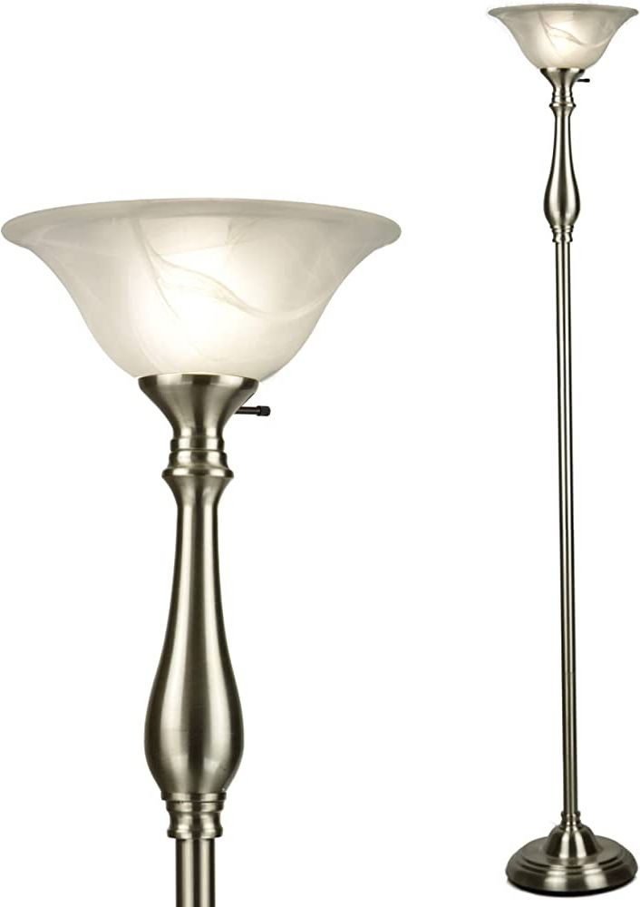 Newest Lightaccents Royal Floor Lamp With Brushed Nickel Finish And White  Alabaster Glass Shade Model 16176 25 – Stand Up Lamp For Living Room –  Transitional Standing Torchiere 72" Tall (brushed Nickel) In Glass Satin Nickel Standing Lamps (View 5 of 10)