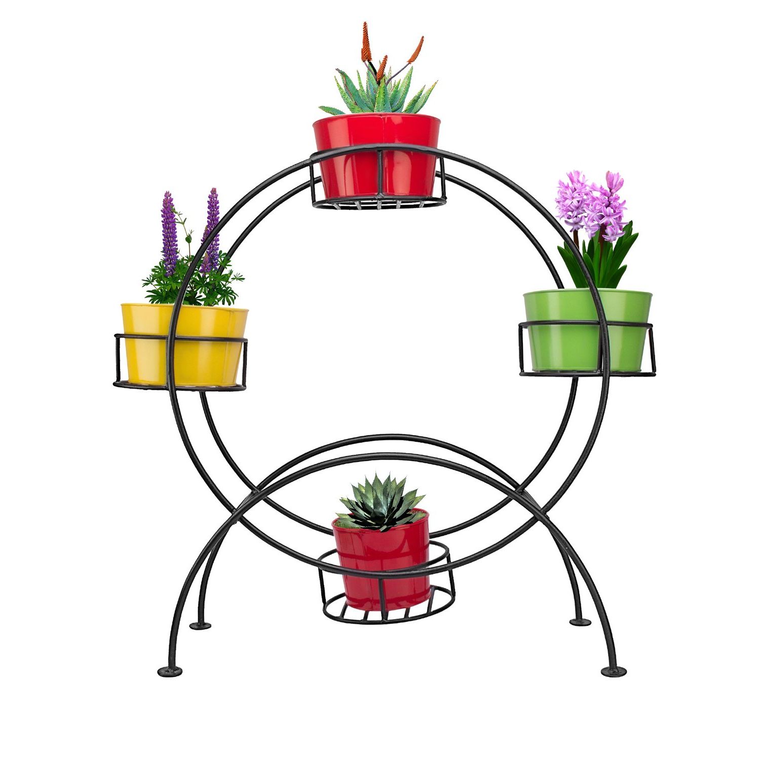 Nuha Metal Round Planter Stand With Pots, Black, Height  71 Cm, Width  26  Cm And Length  77 Cm, Pot Size  22.5 Cm, 1 Piece : Amazon (View 5 of 10)