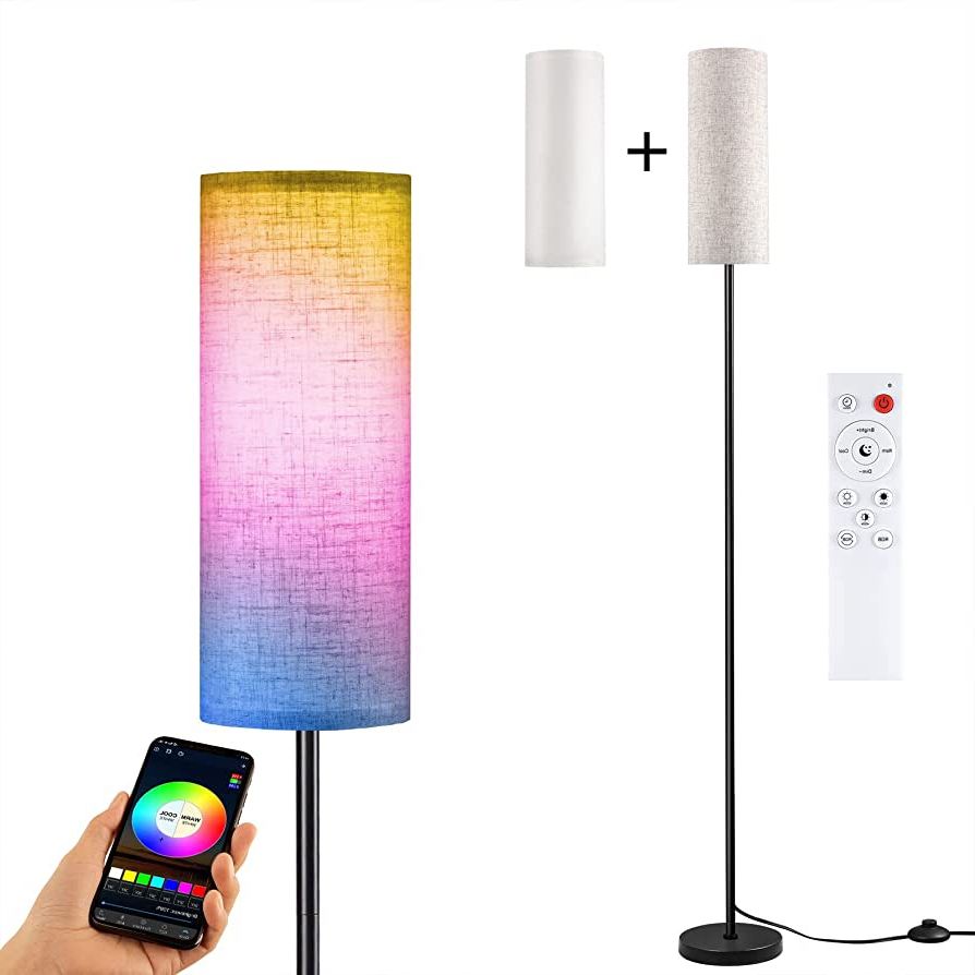 Nuür Floor Lamp For Living Room, Bedroom, Office, 68 Inch Modern Black Led Standing  Floor Lamp With 2 Linen Lampshades & Stepless Dimming Color Temperature,  Connect To App & Sync Music & Tv With Regard To Most Recent 68 Inch Standing Lamps (View 9 of 10)