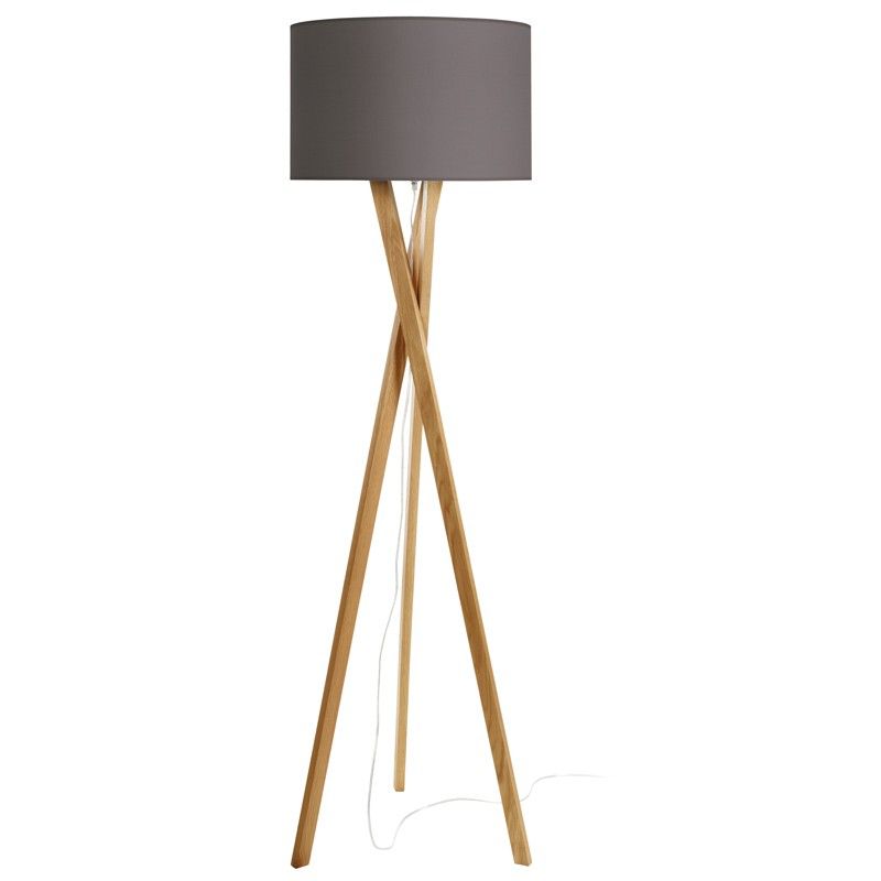 Oak Tripod Floor Lamp With Cotton Earth Grey Shade – R&s Robertson Intended For 2019 Grey Shade Standing Lamps (View 8 of 10)