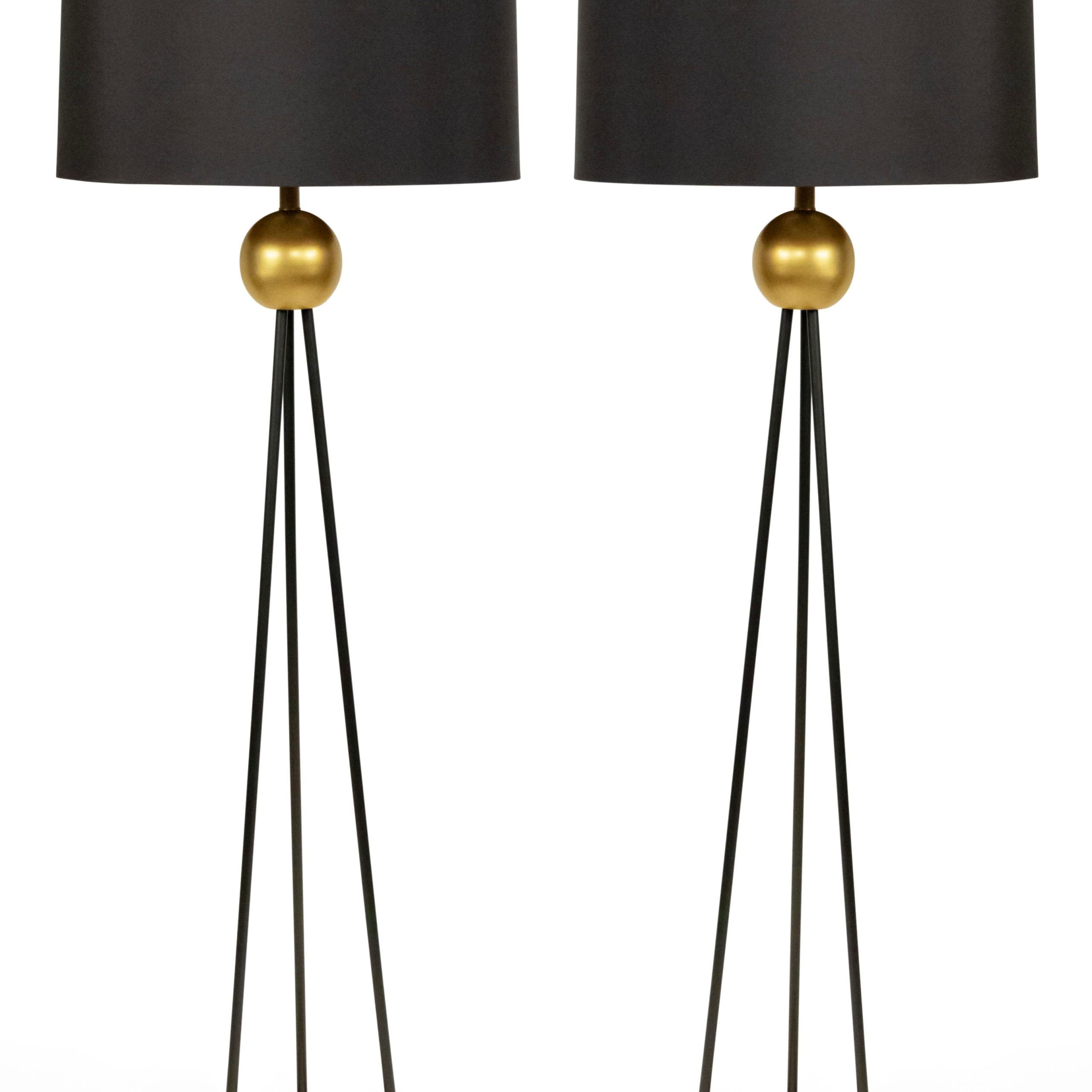 Pair Contemporary Black And Gold Metal Floor Lamps 1 Regarding Trendy Metal Standing Lamps (View 6 of 10)