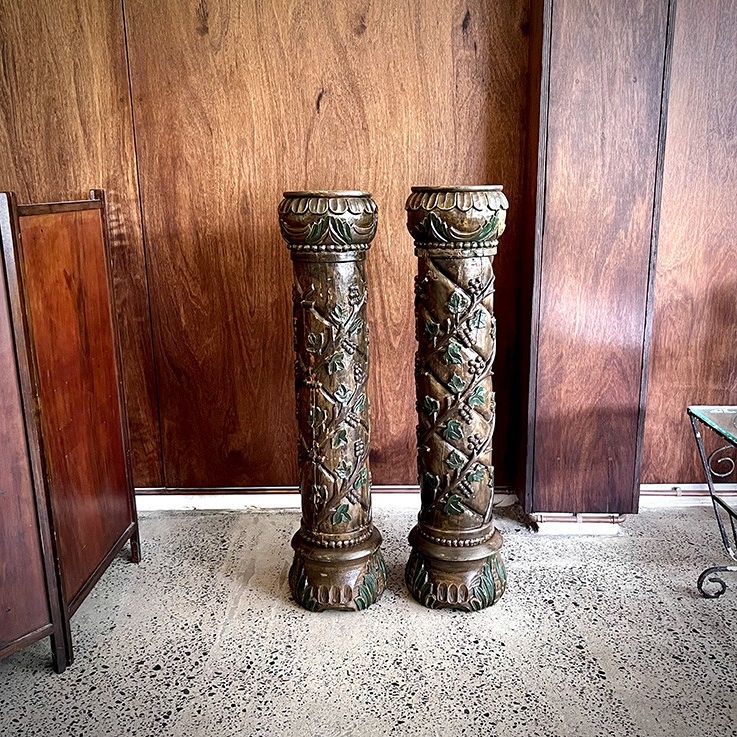 Pair Of Ornate Carved Wooden Stands  $ (View 9 of 10)