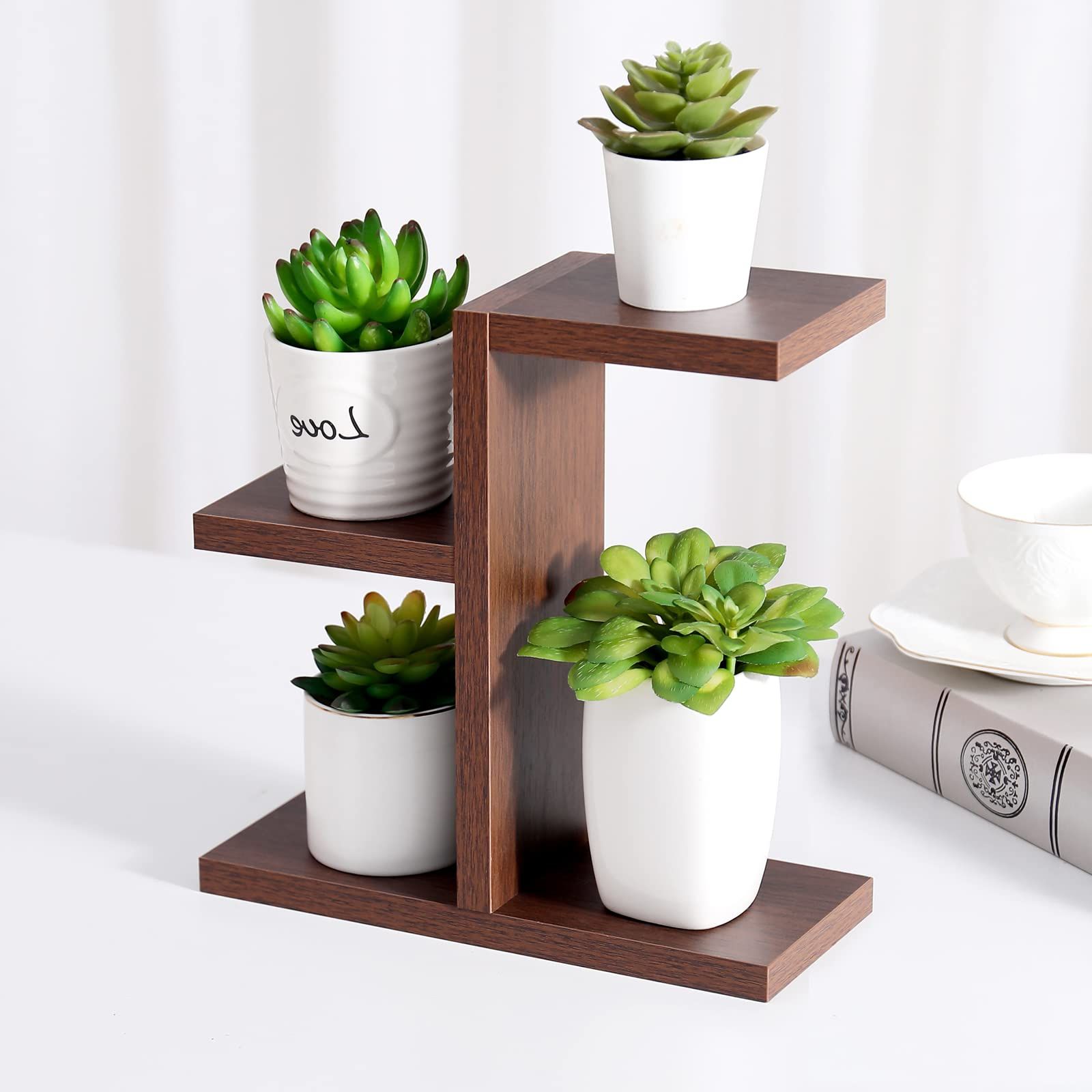 Particle Board Plant Stands Intended For Trendy Amazon : Welland Wood Desk Plant Stand, Indoor Small Windowsill Plant  Shelf, Tiered Planter Holder Table Top Display Rack For Succulent Flower  Herb Living Room Office Decoration (plant & Pot Not Included) : (View 8 of 10)