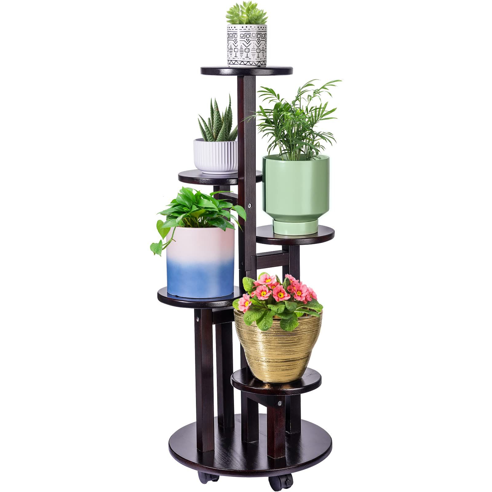 Plant Stands With Flower Bowl With Latest Jofamy 5 Tier Plant Stand, Wood Multi Tier Plant Shelf For Indoor Plants,  Wood Plant Stand (View 9 of 10)