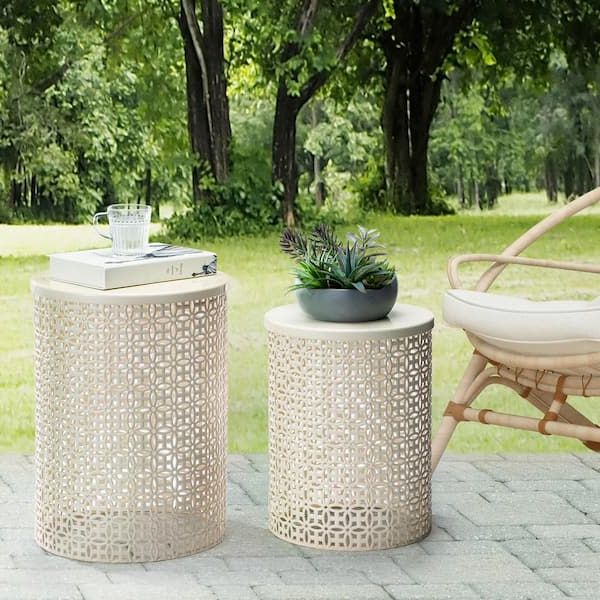 Plant Stands With Side Table Pertaining To Most Current Glitzhome Multi Functional Metal Cream White Garden Stool Or Planter Stand  Or Accent Table Or Side Table (set Of 2) Gh2003800006 – The Home Depot (View 8 of 10)