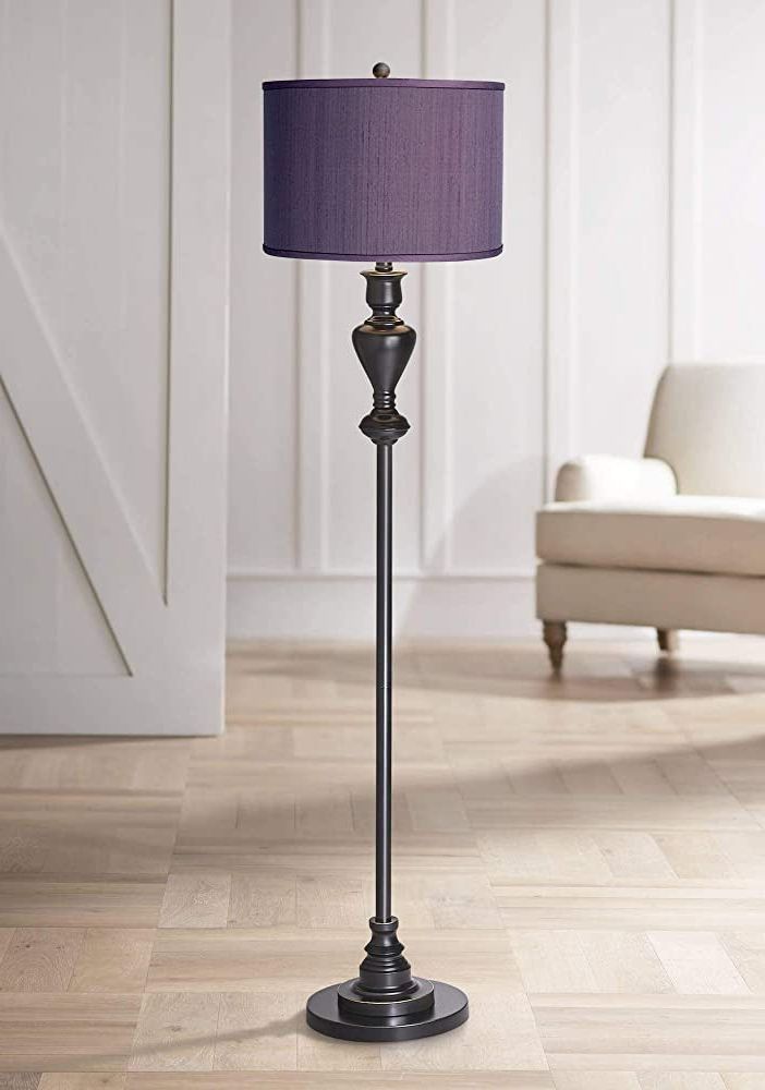Possini Euro Design Traditional Lamp Floor Standing 58" Tall Black Dark  Bronze Soft Gold Edging Metal Eggplant Purple Textured Fabric Drum Shade  Decor For Living Room Reading House Bedroom Home Within Well Known Dark Bronze Standing Lamps (View 9 of 10)