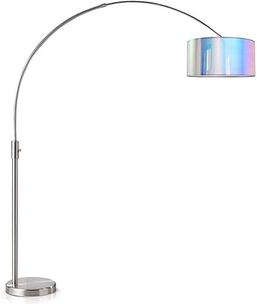 Preferred 82 Inch Standing Lamps Inside Homeglam Orbita 82 Inch Brushed Nickel Retractable Arch Dimmable Floor Lamp  With Led Bulb And Drum Iridescent Shade (View 1 of 10)
