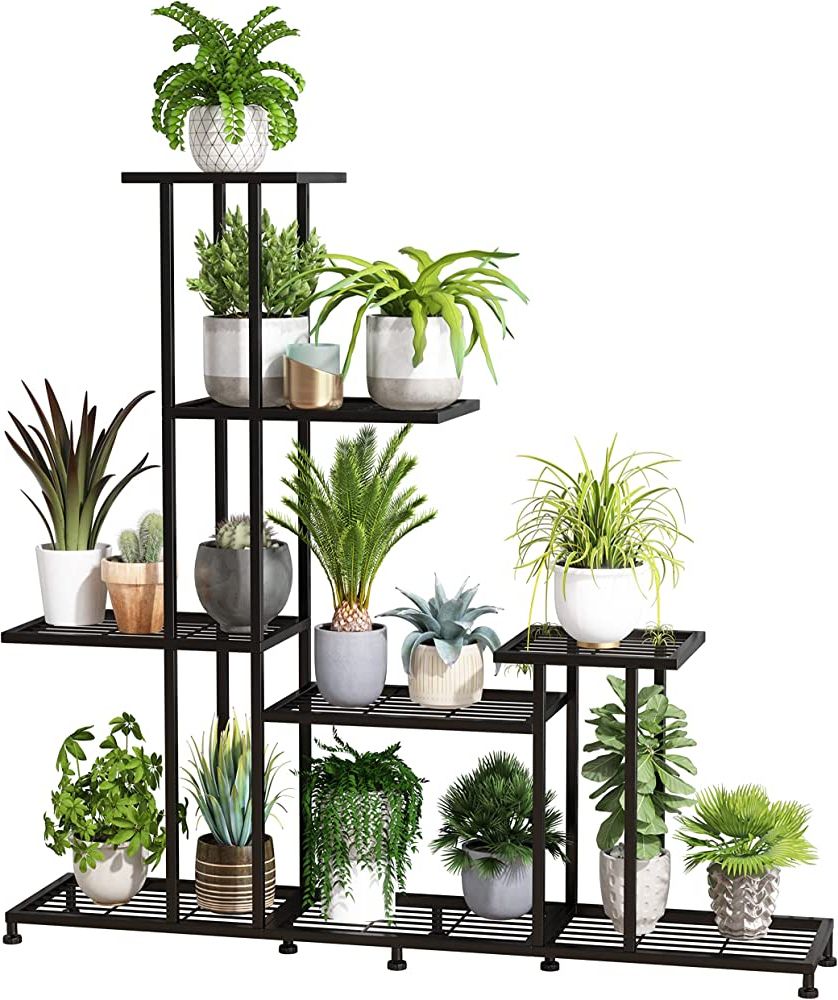 Preferred Metal Plant Stands Inside Metal Plant Stand, 5 Tiers Multifunctional Plant Stands For Indoor Plants,  Decorative Black Steel Plant Shelf (View 3 of 10)
