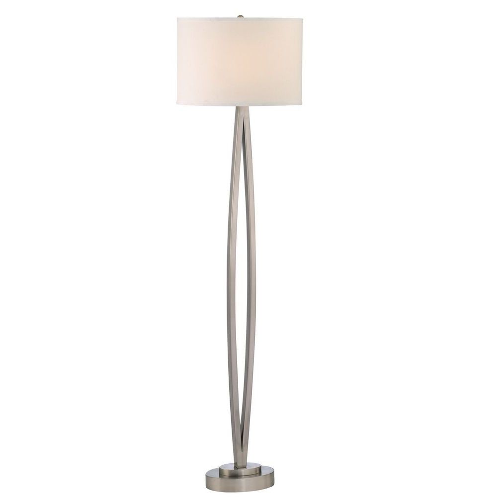Preferred Modern Floor Lamp With Beige Shade In Satin Nickel Finish Within Brushed Nickel Standing Lamps (View 7 of 10)