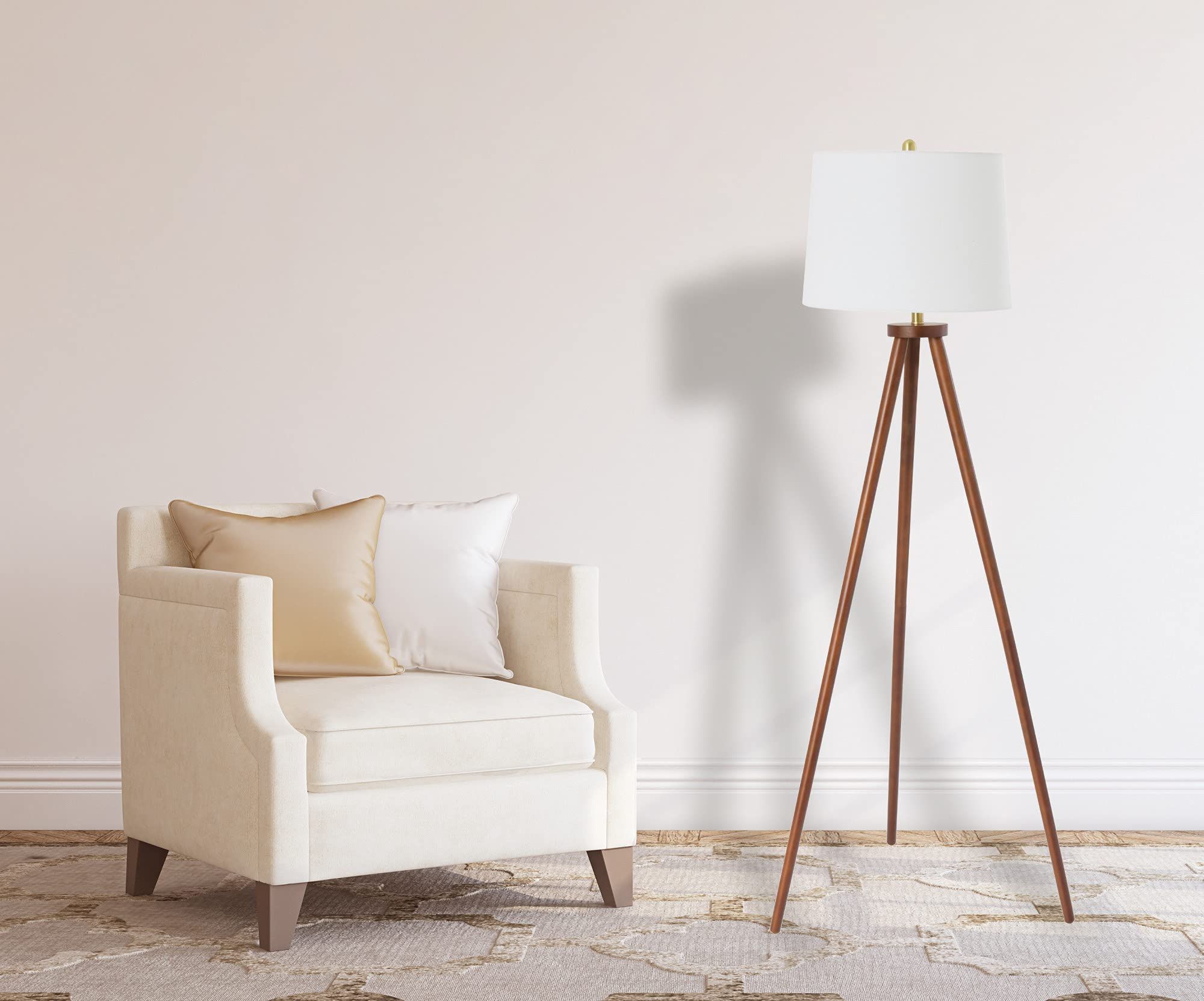 Preferred Rubberwood Standing Lamps With Regard To Creative Co Op A  Frame Tripod Rubber Wood Cream Linen Shade, Espresso Floor  Lamp, White (View 6 of 10)